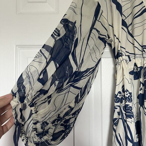 Anthropologie Beatrice B Midi Long Blue Print Dress Size 4 - Picture 5 of 10